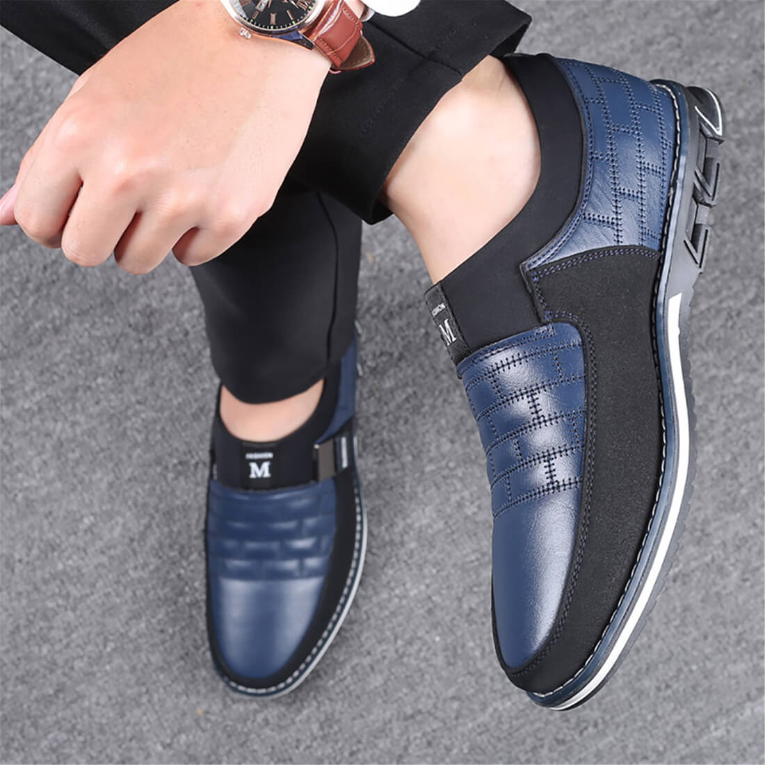 Gatsby Shoes Slip-On Derby All-Day Comfort Leather Shoe Blue / 10 Gatsby Shoes Slip-On Derby All-Day Comfort Leather Shoe Blue / 10